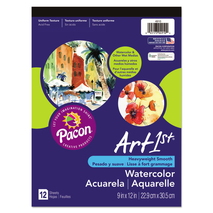 Artist Watercolor Paper Pad, 90 lb, 9 x 12, White, 12 Sheets