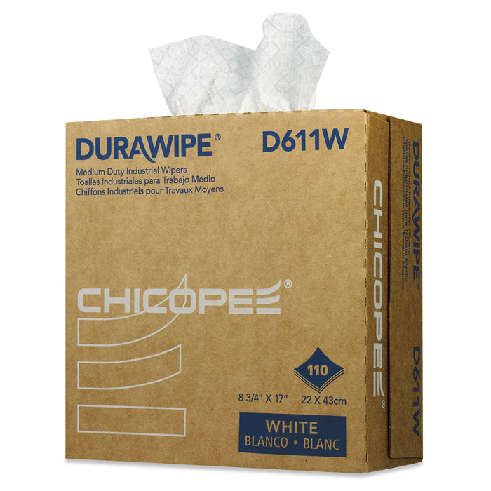 Durawipe Medium-Duty Industrial Wipers, 8.8 x 17, White, 110/Box, 12 Box/Carton