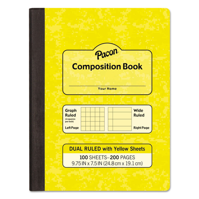 Composition Book, Wide/Legal Rule, Yellow Cover, 9.75 x 7.5, 100 Sheets