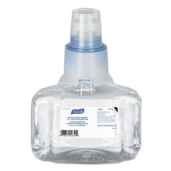 Green Certified Advanced Refreshing Foam Hand Sanitizer, For LTX-7, 700 mL, Fragrance-Free, 3/Carton
