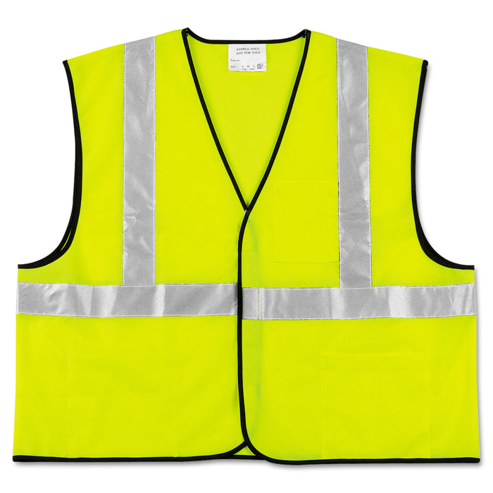 Class 2 Safety Vest, Fluorescent Lime w/Silver Stripe, Polyester, X-Large