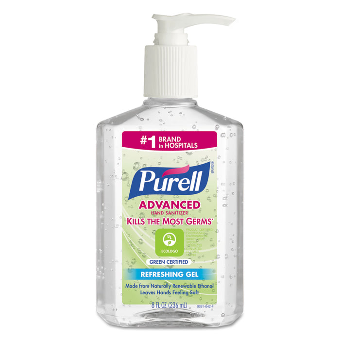 Green Certified Advanced Gel Hand Sanitizer, Fragrance-Free, 8 oz Pump Bottle