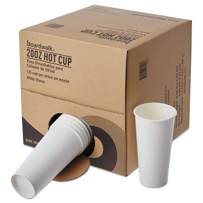 Convenience Pack Paper Hot Cups, 20 oz, White, 9 Cups/Sleeve, 15 Sleeves/Carton