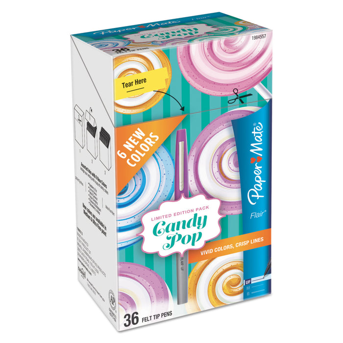Flair Candy Pop Stick Porous Point Pen, 0.4mm, Assorted Ink, Gray Barrel, 36/Pack