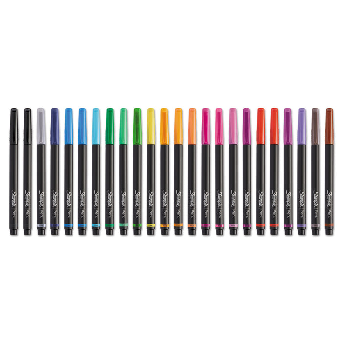 Art Pen Stick Porous Point Pen, Fine 0.5mm, Assorted Ink, Black Barrel, 24/Pack