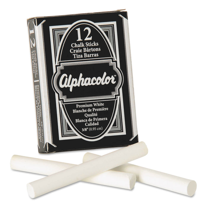 Alphacolor White Chalk, Low-Dust, 12 Sticks/Pack