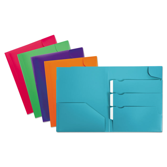 Divide It Up Four-Pocket Poly Folder, 11 x 8-1/2, Assorted