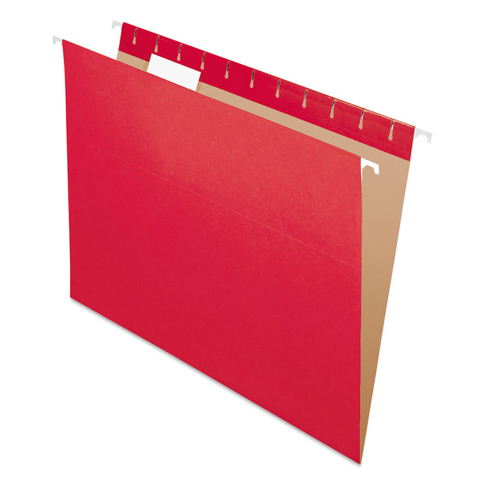 Colored Hanging Folders, Letter Size, 1/5-Cut Tab, Red, 25/Box