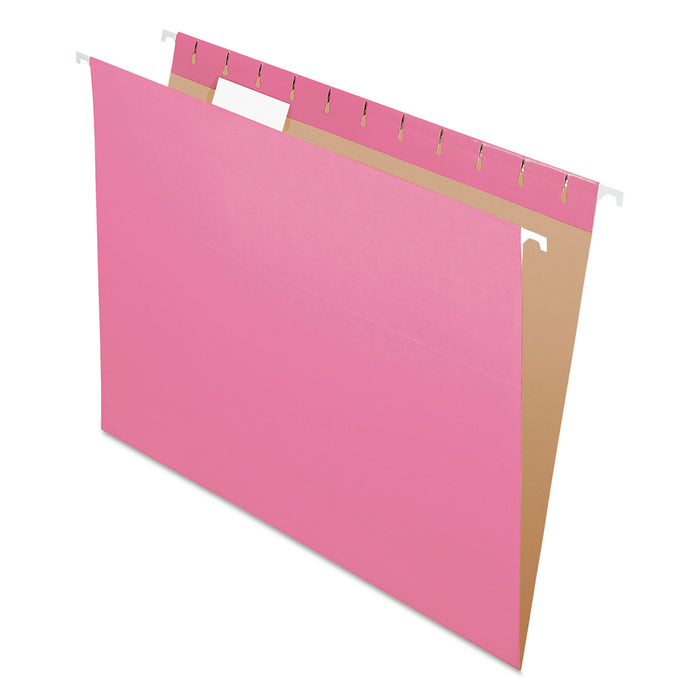 Colored Hanging Folders, Letter Size, 1/5-Cut Tab, Pink, 25/Box
