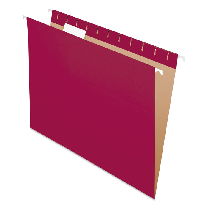 Colored Hanging Folders, Letter Size, 1/5-Cut Tab, Burgundy, 25/Box