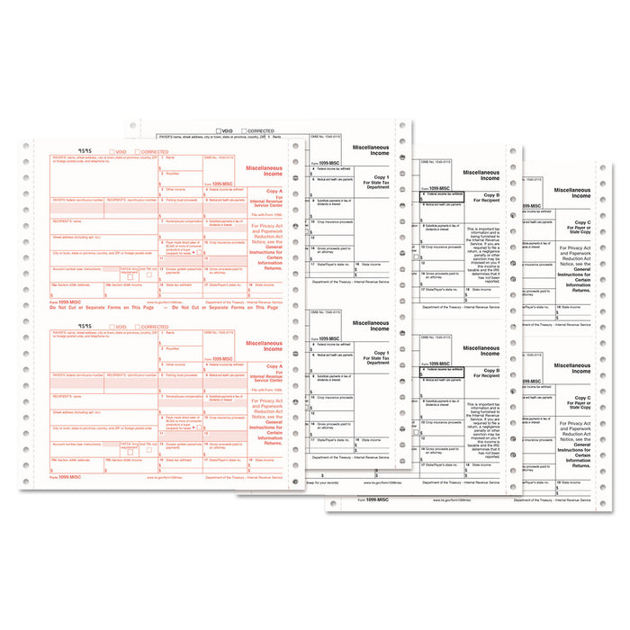 1099-MISC Tax Forms, 4-Part Carbonless, 8 1/2 x 5 1/2, 600 1099s & 10 1096s