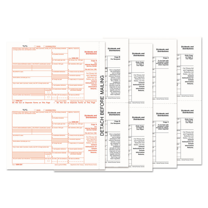 1099-Div Tax Forms, 5-Part, 5 1/2 X 8, Inkjet/laser, 24 1099s & 1 1096
