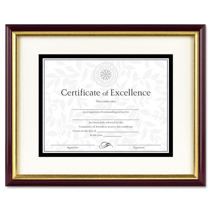 Document/Certificate Frame w/Mat, Plastic, 11 x 14, 8 1/2 x 11, Mahogany/Gold