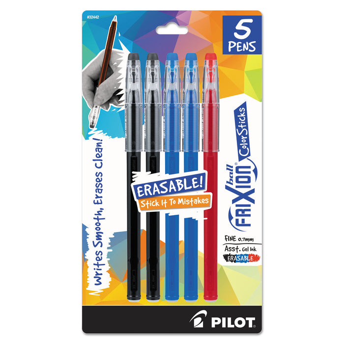 FriXion ColorSticks Erasable Stick Gel Pen, 0.7mm, Assorted Ink/Barrel, 5/Pack