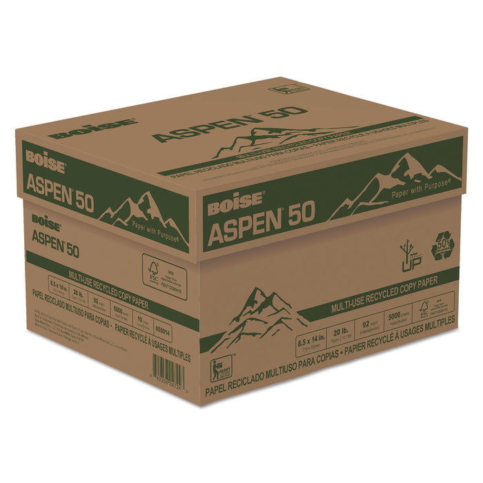 ASPEN 50 Multi-Use Recycled Paper, 20 Bright, 20lb, 8.5 x 14, White, 500 Sheets/Ream, 10 Reams/Carton