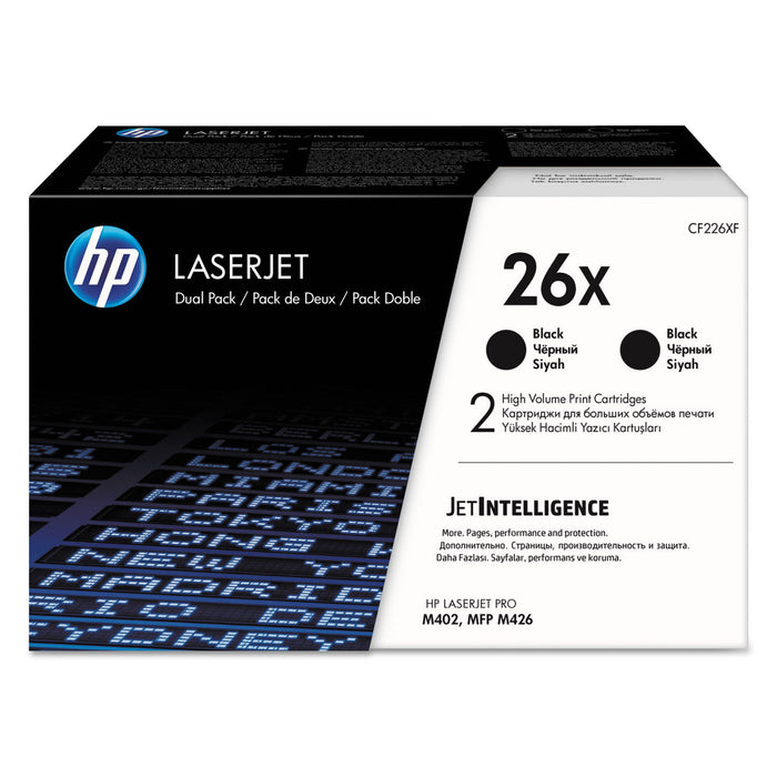 HP 26X, (CF226XD) 2-Pack High Yield Black Original LaserJet Toner Cartridges