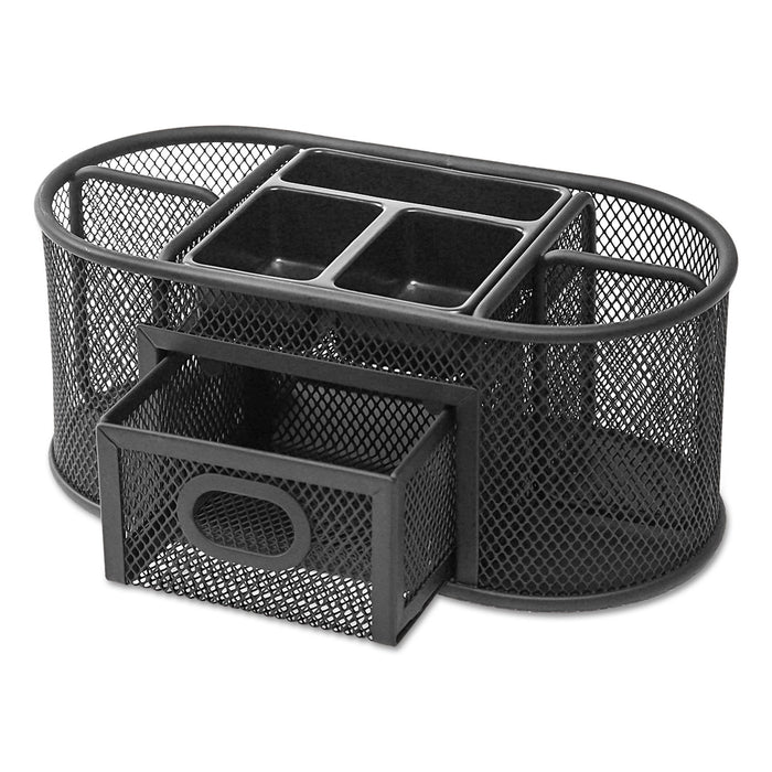 Metal Mesh Oval Desktop Organizer, 9 3/8 x 4 x 4 7/8, Black
