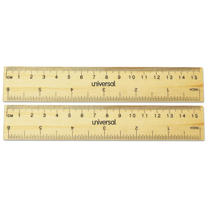 Flat Wood Ruler, Standard/Metric, 6"