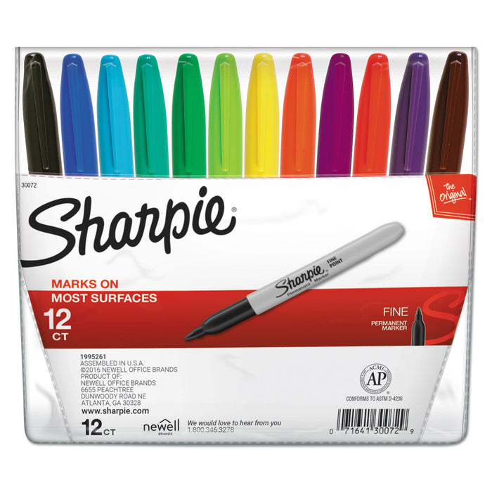Fine Tip Permanent Marker, Assorted Colors, 12/Set