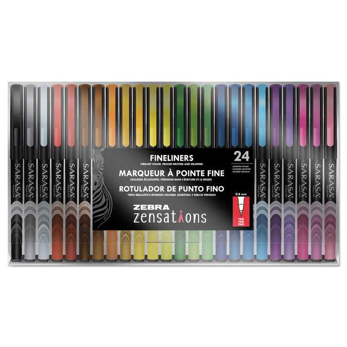 Zensations Fineliner Stick Porous Point Pen, 0.8mm, Assorted Ink/Barrel, 24/Pack
