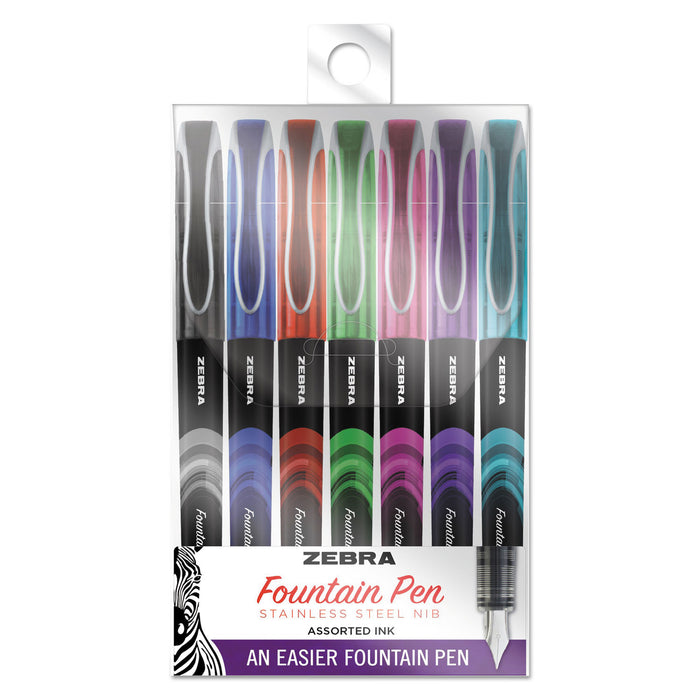 Fountain Pen, Fine 0.6mm, Assorted Ink/Barrel, 7/Set