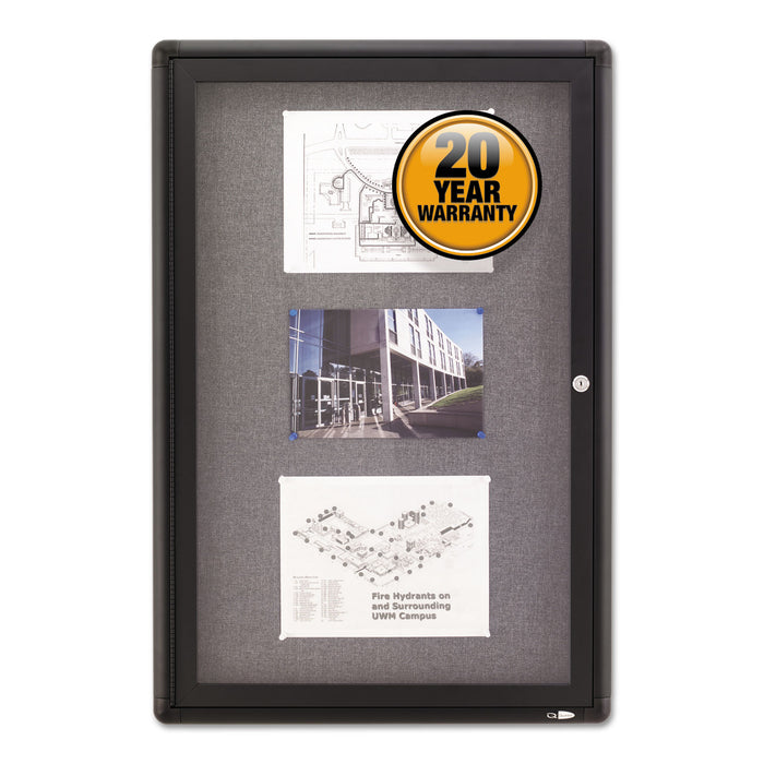 Enclosed Fabric-Cork Board, 24 x 36, Gray Surface, Graphite Aluminum Frame