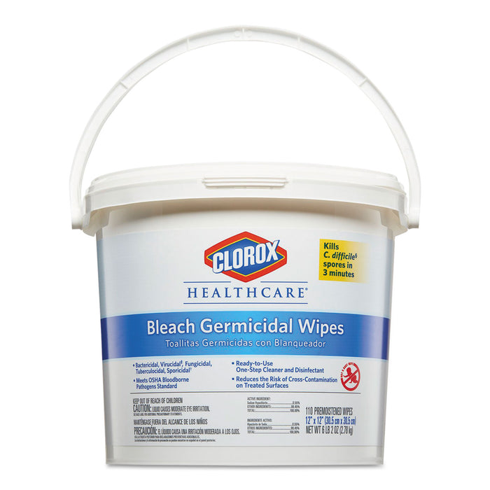 Bleach Germicidal Wipes, 12 x 12, Unscented, 110/Bucket