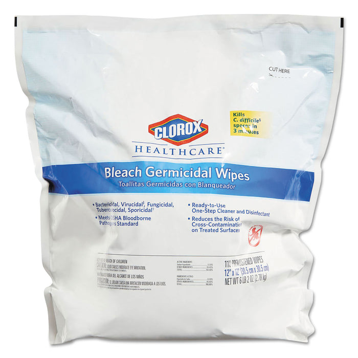 Bleach Germicidal Wipes, 12 x 12, Unscented, 110/Bag