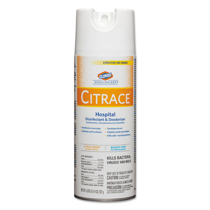 Citrace Hospital Disinfectant & Deodorizer, Citrus, 14oz Aerosol, 12/Carton