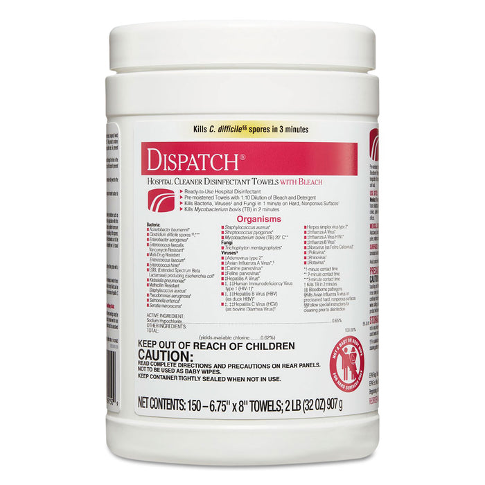 Dispatch Cleaner Disinfectant Towels, 6 3/4 x 8, 150/Can