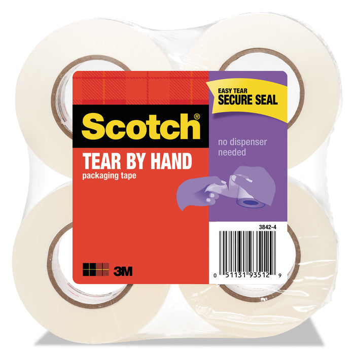 Tear-By-Hand Packaging Tapes, 1.5" Core, 1.88" x 50 yds, Clear, 4/Pack