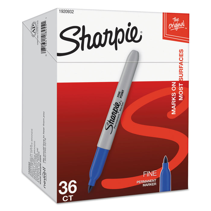 Fine Tip Permanent Marker, Blue, 36/Pack