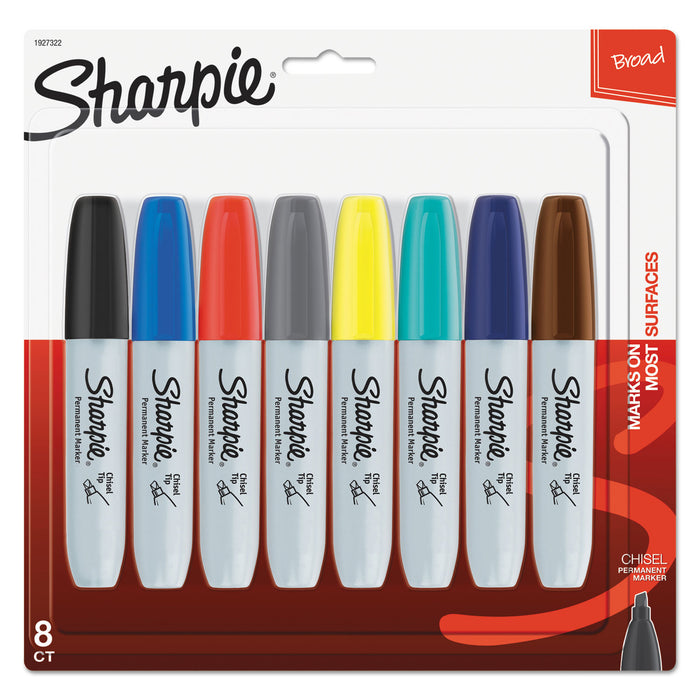 Chisel Tip Permanent Marker, Medium, Assorted Fashion, 8/Pack