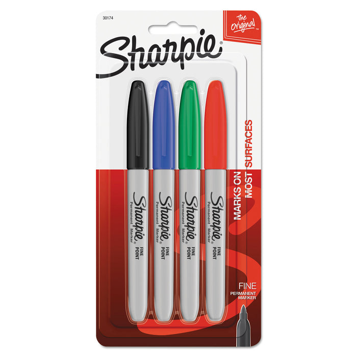 Fine Tip Permanent Marker, Assorted Colors, 4/Set