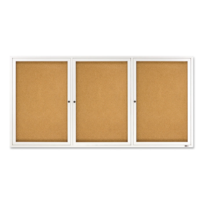 Enclosed Bulletin Board, Natural Cork/Fiberboard, 72 x 36, Silver Aluminum Frame