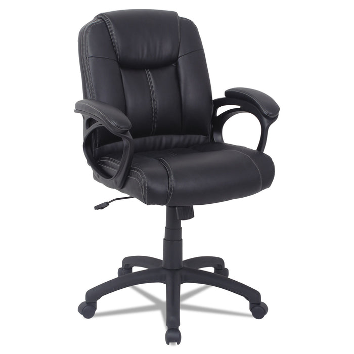 Alera CC Series Executive Mid-Back Leather Chair, Supports up to 275 lbs., Black Seat/Black Back, Black Base
