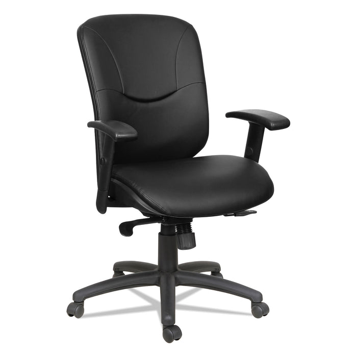 Alera Eon Series Mid-Back Leather Synchro with Seat Slide Chair, Supports up to 275 lbs, Black Seat/Black Back, Black Base