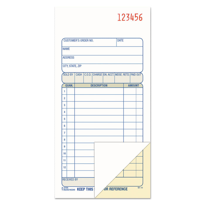 2-Part Sales Book, 3 3/8 x 6 11/16, Carbonless, 50 Sets/Book