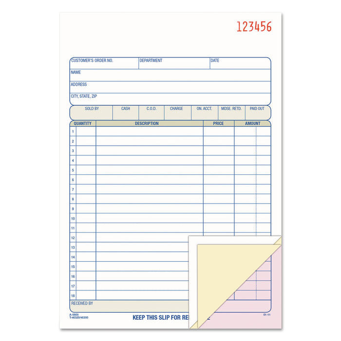 2-Part Sales Book, 7 15/16 x 5 9/16, Carbonless, 50 Sets/Book