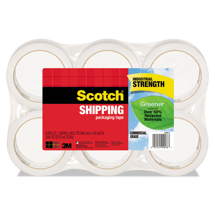 Greener Commercial Grade Packaging Tape, 3" Core, 1.88" x 49.2 yds, Clear, 6/Pack