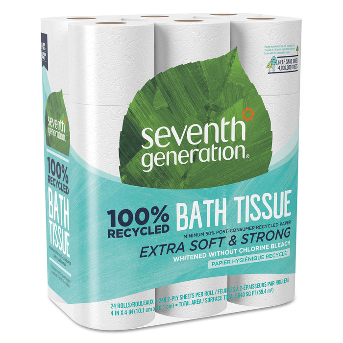 100% Recycled Bathroom Tissue, Septic Safe, 2-Ply, White, 240 Sheets/Roll, 24/Pack