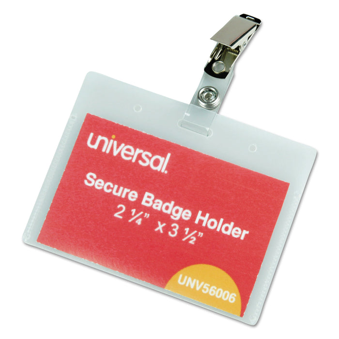 Deluxe Clear Badge Holder w/Garment-Safe Clips, 2.25 x 3.5, White Insert, 50/Box