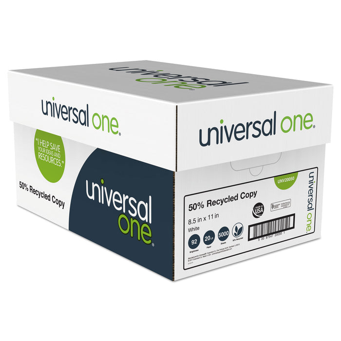 50% Recycled Copy Paper, 92 Bright, 20lb, 8.5 x 11, White, 500 Sheets/Ream, 10 Reams/Carton