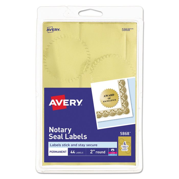 Printable Gold Foil Seals, 2" dia., Gold, 4/Sheet, 11 Sheets/Pack, (5868)