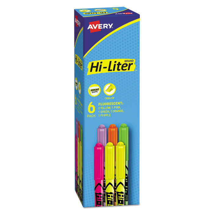 HI-LITER Pen-Style Highlighters, Chisel Tip, Assorted Colors, 6/Set