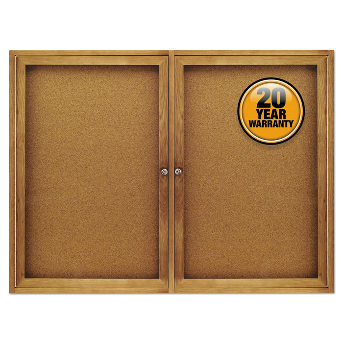 Enclosed Bulletin Board, Natural Cork/Fiberboard, 48 x 36, Oak Frame