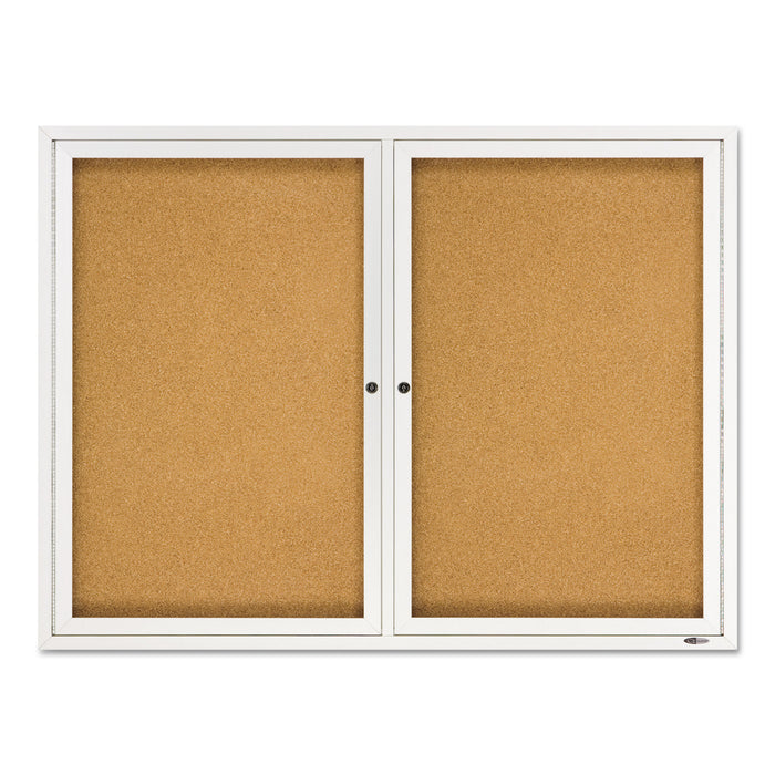 Enclosed Bulletin Board, Natural Cork/Fiberboard, 48 x 36, Silver Aluminum Frame