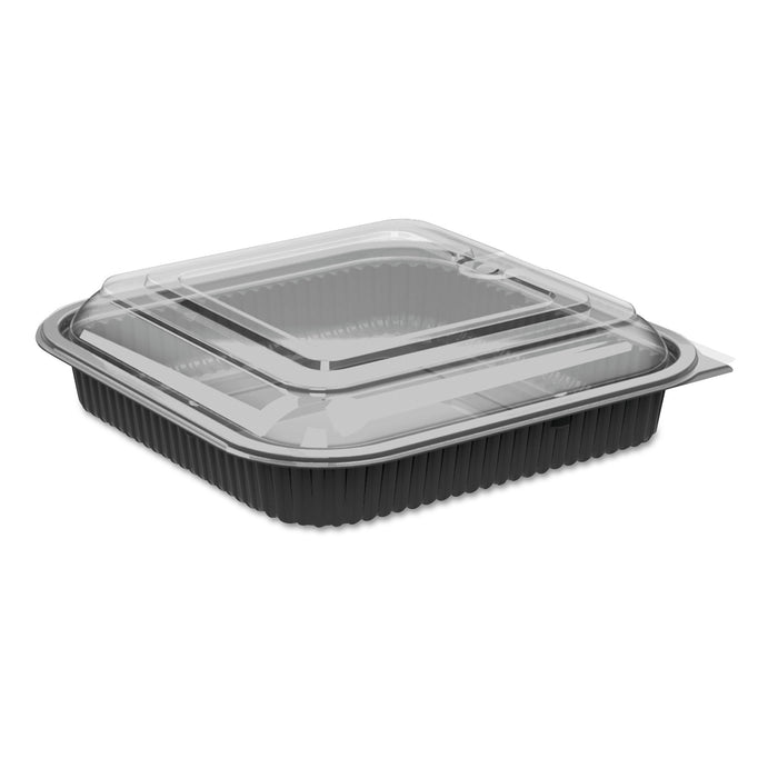 Culinary Squares 2-Piece Microwavable Container, 36 oz, Clear/Black, 8.46 x 8.46 x 2.25,150/Carton