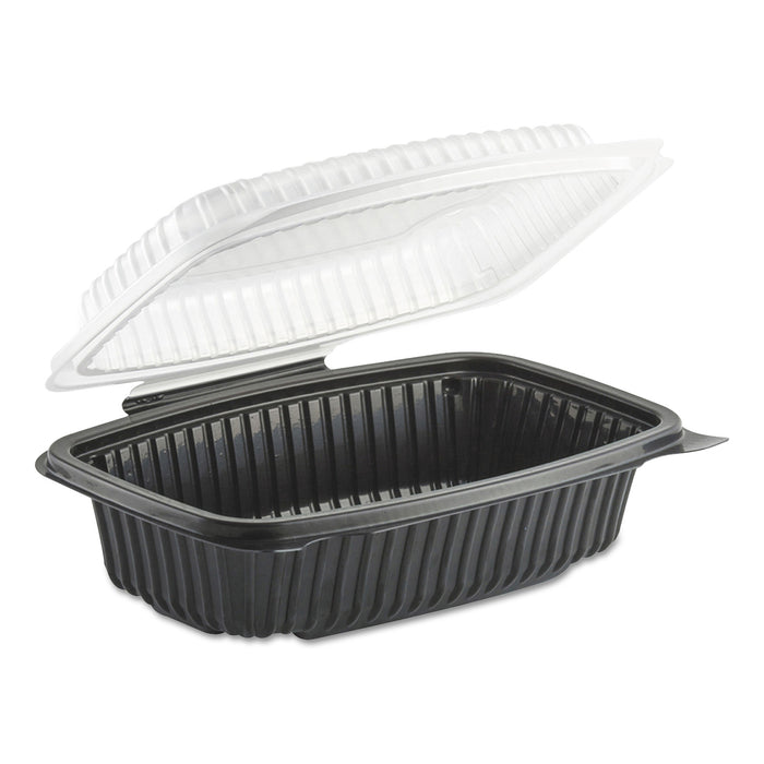 Culinary Classics Microwavable Container, 34 oz, Clear/Black, 100/Carton