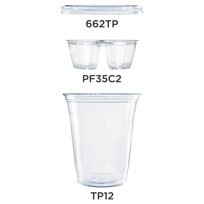 Clear PET Cups with Two Compartment Insert, 12 oz, Clear, 500 Sets/Carton